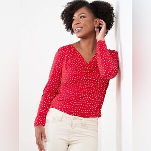 Cleo Polka Dot Petite Long Sleeve Cowl Neck Top